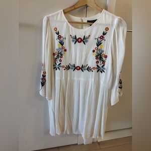 Forever 21 White Dress with Floral Embroidery